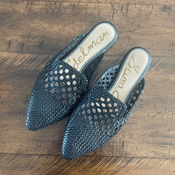 Sam Edelman Shoes - Sam Edelman Clara Leather Woven Black Pointed Toe Slip On Mules Shoes 8.5